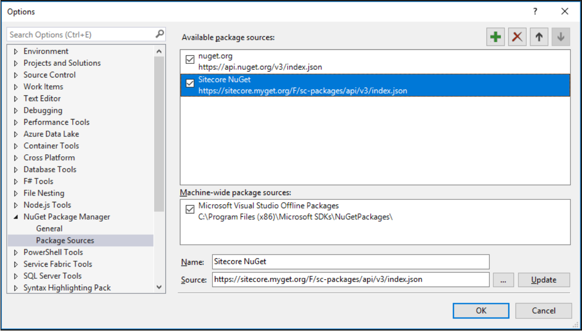 NuGet Package Manager Package Sources