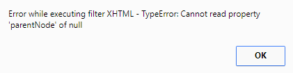 Error while executing filter XHTML